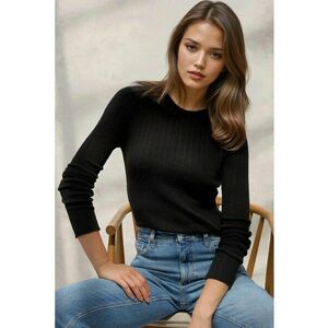 Pulover dama guler rotund - maneca lunga - negru - tricot imagine