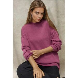 Pulover lung dama - tricotat din material gros - guler rotund - roz prafuit - tricot imagine