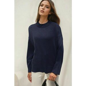 Pulover dama guler rotund - albastru - tricot - confortabil imagine