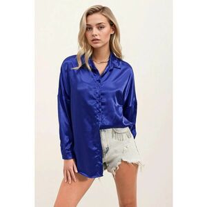 Camasa supradimensionata - BigDart - satin - cu inchidere cu nasturi - Albastru de cobalt - imagine