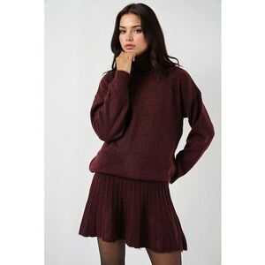 Costum dama - set coordonat tricotat - guler inalt - visiniu - jerseu - imagine