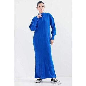 Rochie tricotata guler inalt - fermoar - material texturat - Albastru de cobalt - imagine