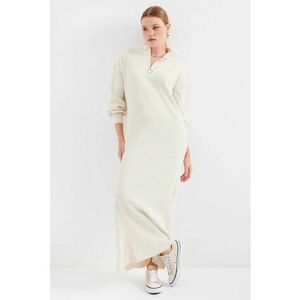 Rochie tricotata - guler inalt - Crema naturala - imagine