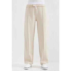 Pantaloni dama - HiCCUP - texturati - crop - picior lat - crem - poliester-lycra imagine