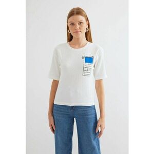 Tricou dama HiCCUP - cu imprimeu - poliester/lcyra - alb/albastru imagine