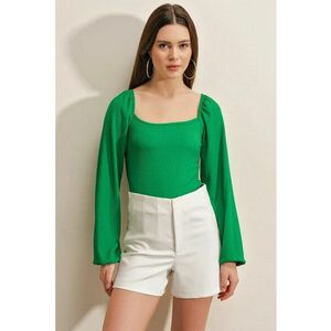 Bluza dama - HiCCUP - mulata - poliester/lycra - cu decolteu patrat - detalii cu volane - verde imagine