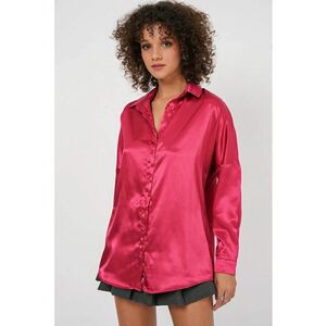 Camasa supradimensionata HiCCUP satin - cu inchidere cu nasturi - Visiniu imagine
