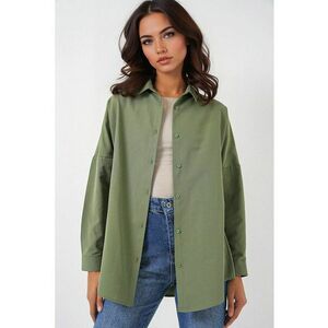 Camasa dama - HiCCUP - supradimensionata - maneca lunga - verde - bumbac/poliester imagine