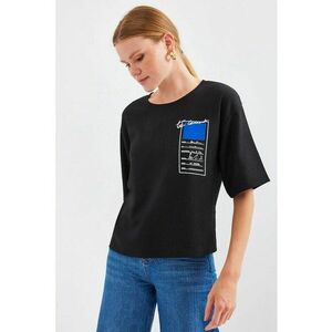 Tricou dama HiCCUP - cu imprimeu - bumbac - negru/albastru imagine