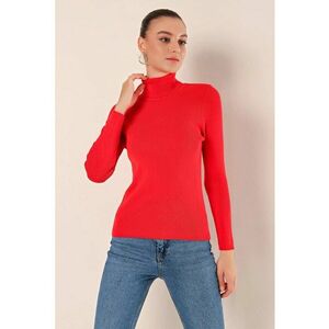 Pulover dama - BigDart - guler inalt - nervuri - acril - Rosu - imagine