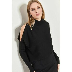Pulover dama - Relaxed Fit - guler inalt - decupaj - negru - tricot - imagine