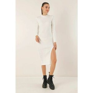 Rochie tricotata - guler rotund - Alb - imagine