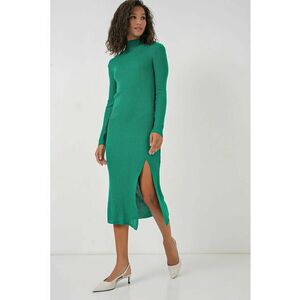 Rochie texturata tricotata cu guler rotund - tricot - Verde - imagine