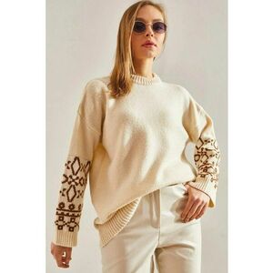Pulover tricotat jacquard cu guler rotund - broderie - material acrilic si poliester - imagine