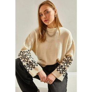 Pulover tricotat jacquard cu guler rotund broderie - acrilic si poliester - imagine