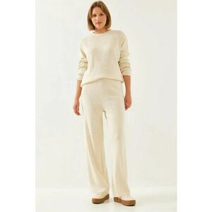 Set coordonat - tricot texturat - guler rotund - bej - material confortabil - imagine
