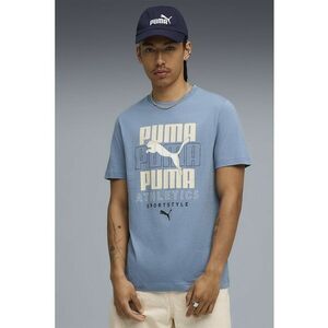 Tricou din amestec de bumbac cu imprimeu logo - Albastru deschis/Crem imagine