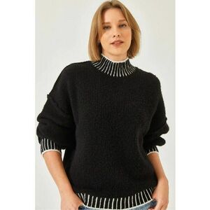 Pulover dama guler inalt - croiala lejera - negru - tricot - imagine