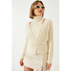 Set coordonat - tricot texturat - guler inalt - bej - imagine