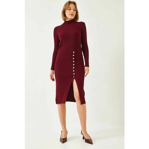 Rochie midi - tricotata - guler inalt - visiniu - tricot - imagine