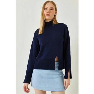 Pulover dama - guler inalt - croiala lejera - bleumarin - tricot - imagine
