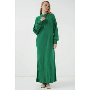 Rochie tricotata texturata - guler inalt - fermoar - material tricot - Verde - imagine