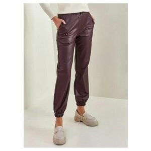 Pantaloni dama - piele ecologica - mansete - visiniu imagine