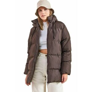 Geaca dama gros cu puf - gluga - maro scortisoara - textil imagine