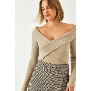 Bluza dama - HiCCUP - bumbac/lycra - maro melange imagine