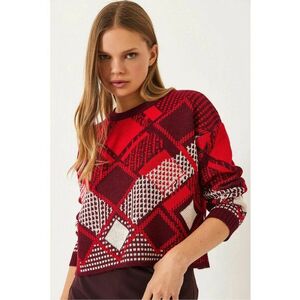 Pulover dama - scurt cu guler rotund - dungi - multicolor - tricot - imagine