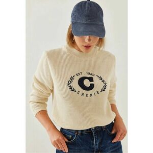 Pulover tricotat - guler rotund - brodat - acril - imagine