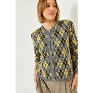 Cardigan - jacquard - gri - tricot - imagine