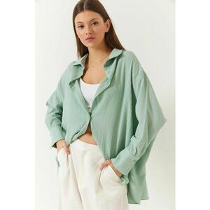 Camasa supradimensionata cu pompoane - verde - bumbac si poliester imagine