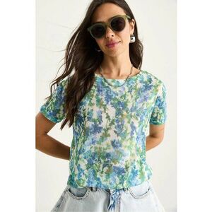 Tricou dama decolteu rotund - imprimeu floral - bumbac/lycra - multicolor - imagine