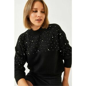 Pulover dama - brodat texturat - negru - tricot - imagine