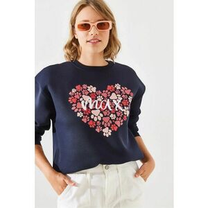 Hanorac dama - HiCCUP - guler rotund - bumbac imprimat - bleumarin imagine