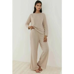 Set pijamale texturate - jerseu - bej imagine