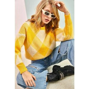 Pulover dama - guler rotund - nervuri geometrice - galben - tricot - imagine