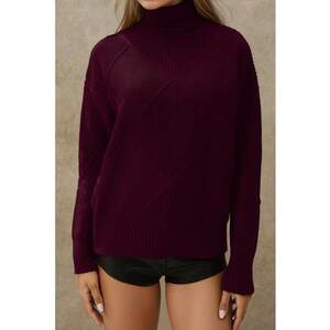 Pulover dama - tricot - cu guler - Rosu Burgund - imagine