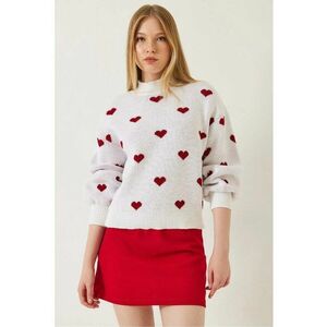 Pulover dama - cu guler rotund - model cu inima - croiala lejera - tricot - Multicolor - imagine