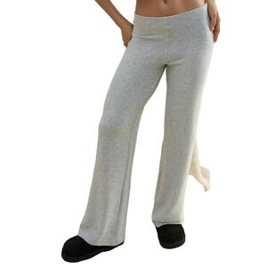 Pantaloni dama - tricot - talie inalta - gri deschis imagine