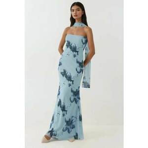 Rochie maxi mulata imprimeu floral - albastru glaciar - tul imagine