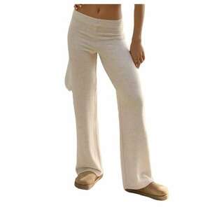 Pantaloni dama - talie inalta - bej - tricot imagine