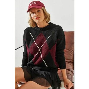 Pulover tricotat - model geometric - guler rotund - tricot - imagine