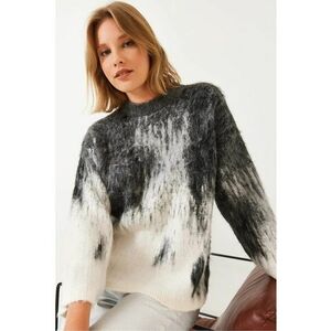 Pulover tricotat - model gradient cu detalii striate - gri - tricot - imagine