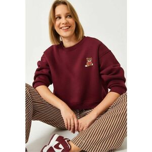 Hanorac dama - crop - brodat - visiniu - bumbac imagine