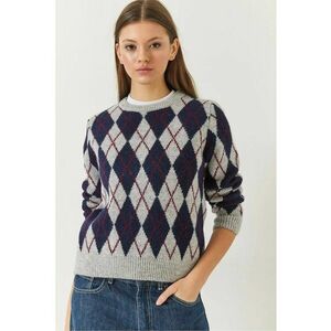 Pulover tricotat - guler rotund - model baclava - tricot - imagine