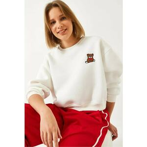 Hanorac crop - brodat cu funda - alb - poliester imagine