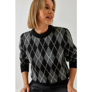 Pulover tricotat - guler rotund - model baclava - material acrilic-poliester-polibutilena - imagine