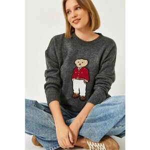 Pulover dama model brodat - gri inchis - tricot - imagine